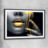Golden Desire black glass front frame - part of our high quality canvas lips wall art collection