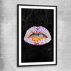 Purple Diamonds black glass front frame - part of our high quality canvas lips wall art collection