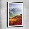 Floral print of Mont Blanc Autumn Valley with black glass front frame