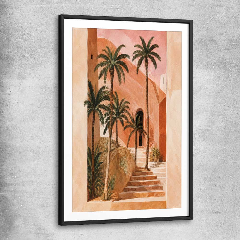Floral print of Palm House with black glass front frame