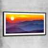 Floral print of Smoky Mountains Sunset with black glass front frame