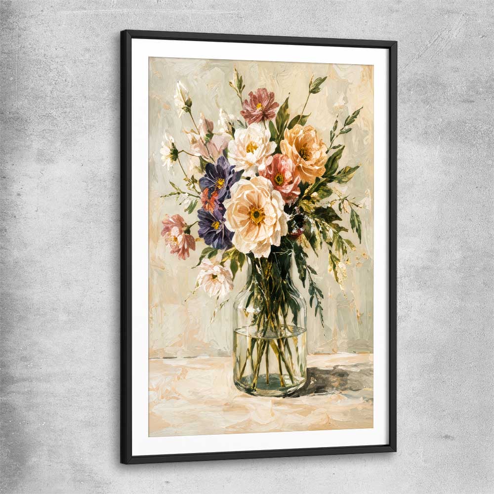 Floral print of Wild Bloom with black glass front frame