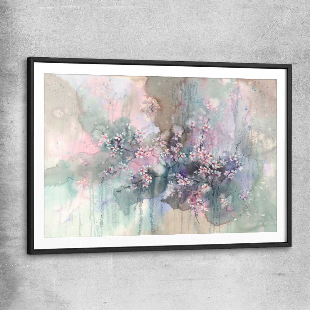 Floral print of Beautiful Sakura Flowers with black glass front frame