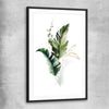 Floral print of Botanic Gold One with black glass front frame