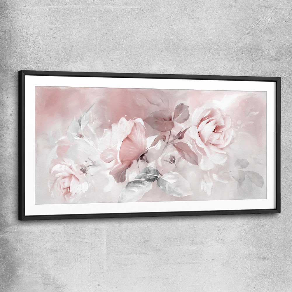 Floral print of Delicate Pink Rose with black glass front frame
