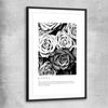 Floral print of Grey Flowers Typo with black glass front frame