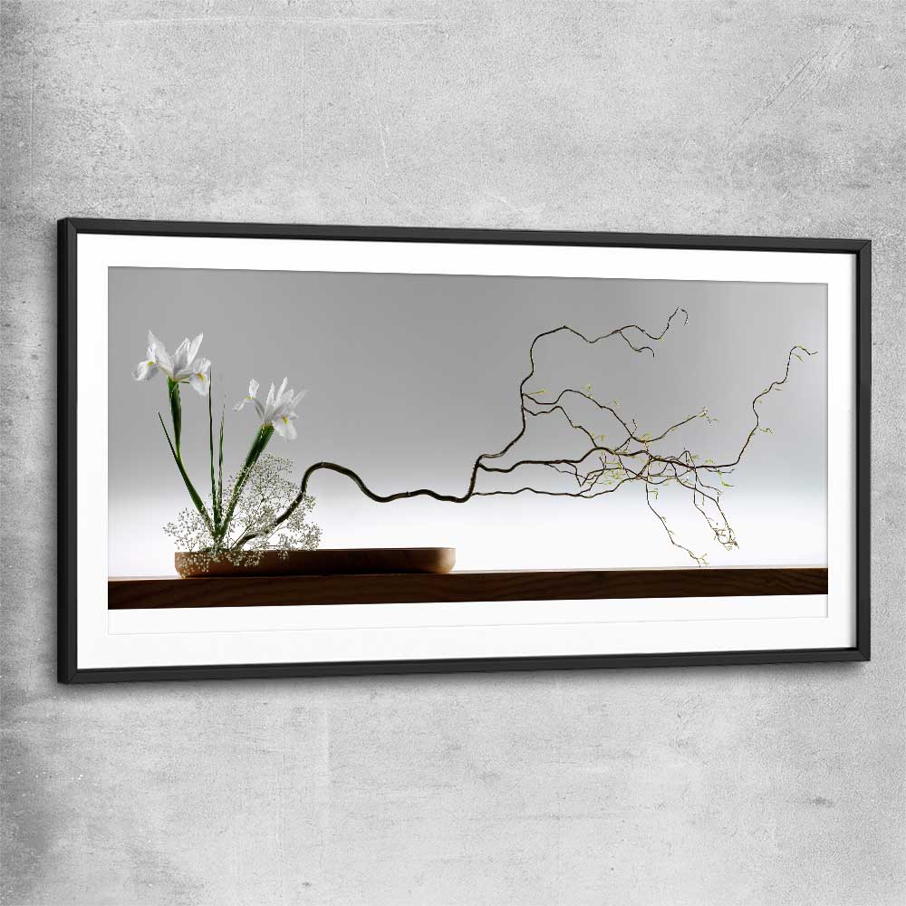 Floral print of Growing Ikebana with black glass front frame