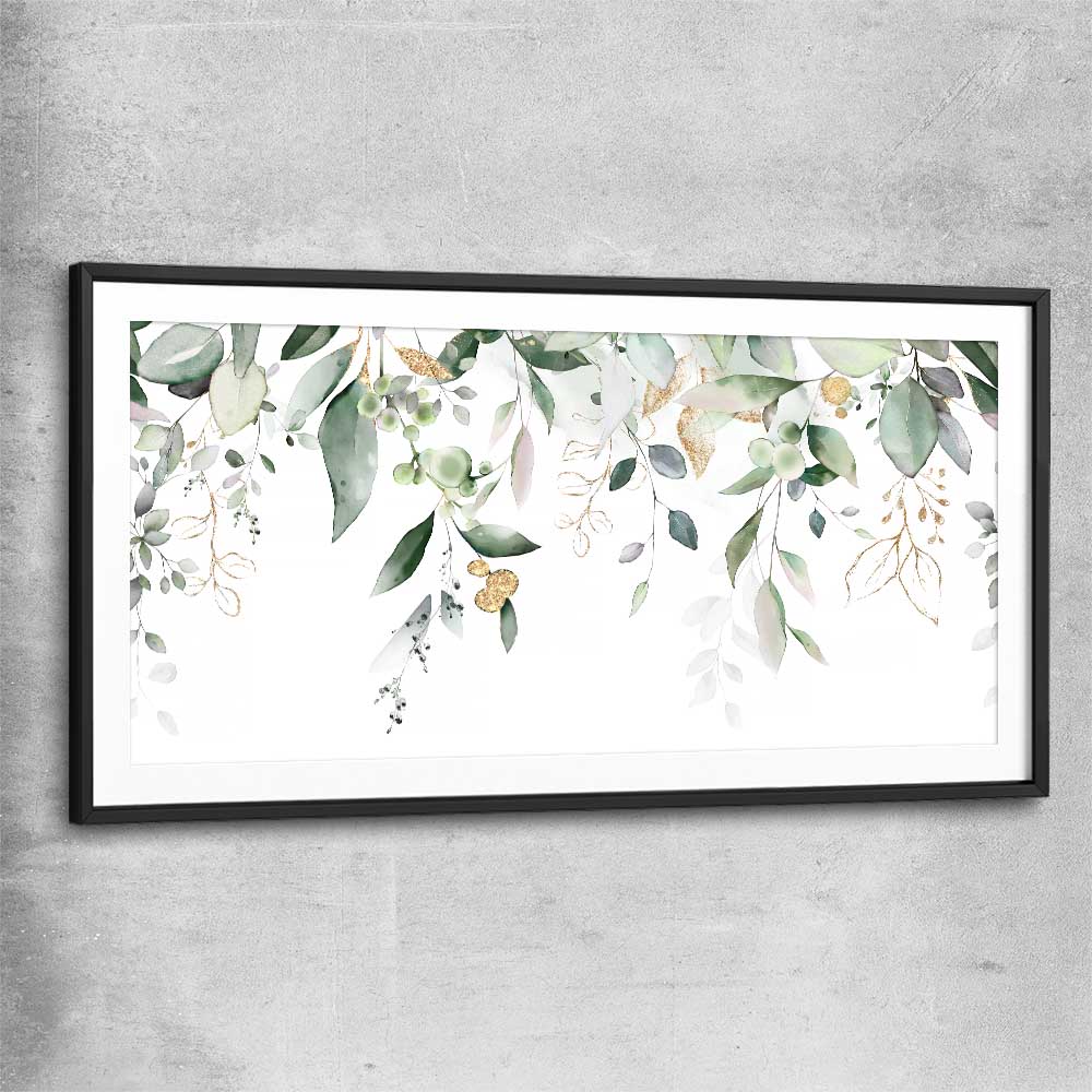 Floral print of Hanging Eucalyptus with black glass front frame