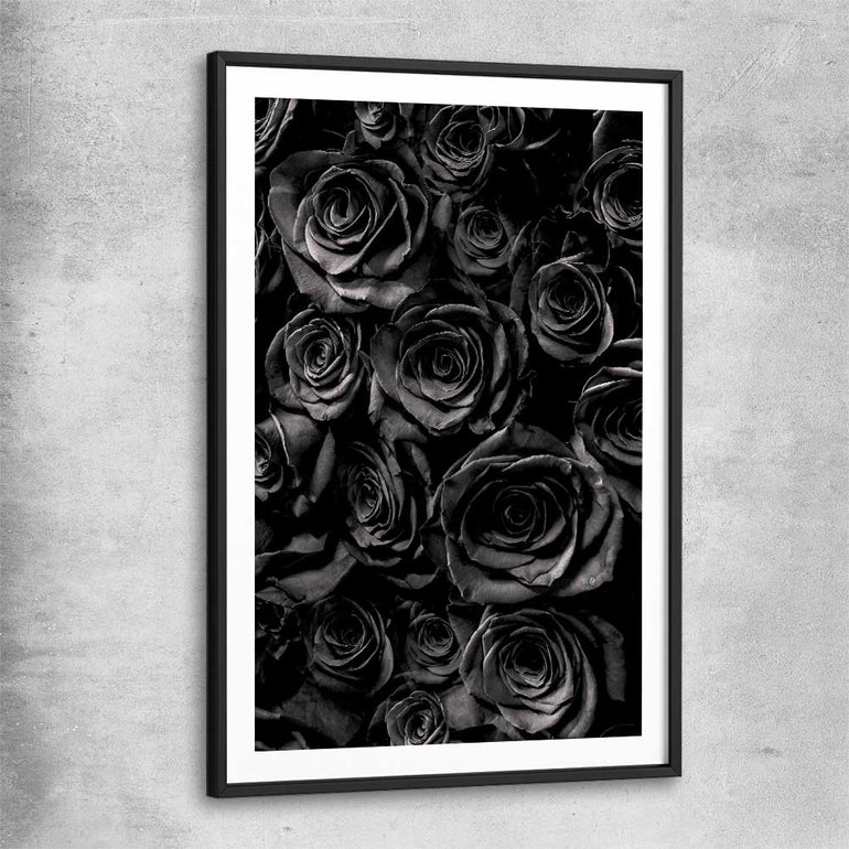 Floral print of Hidden Roses with black glass front frame