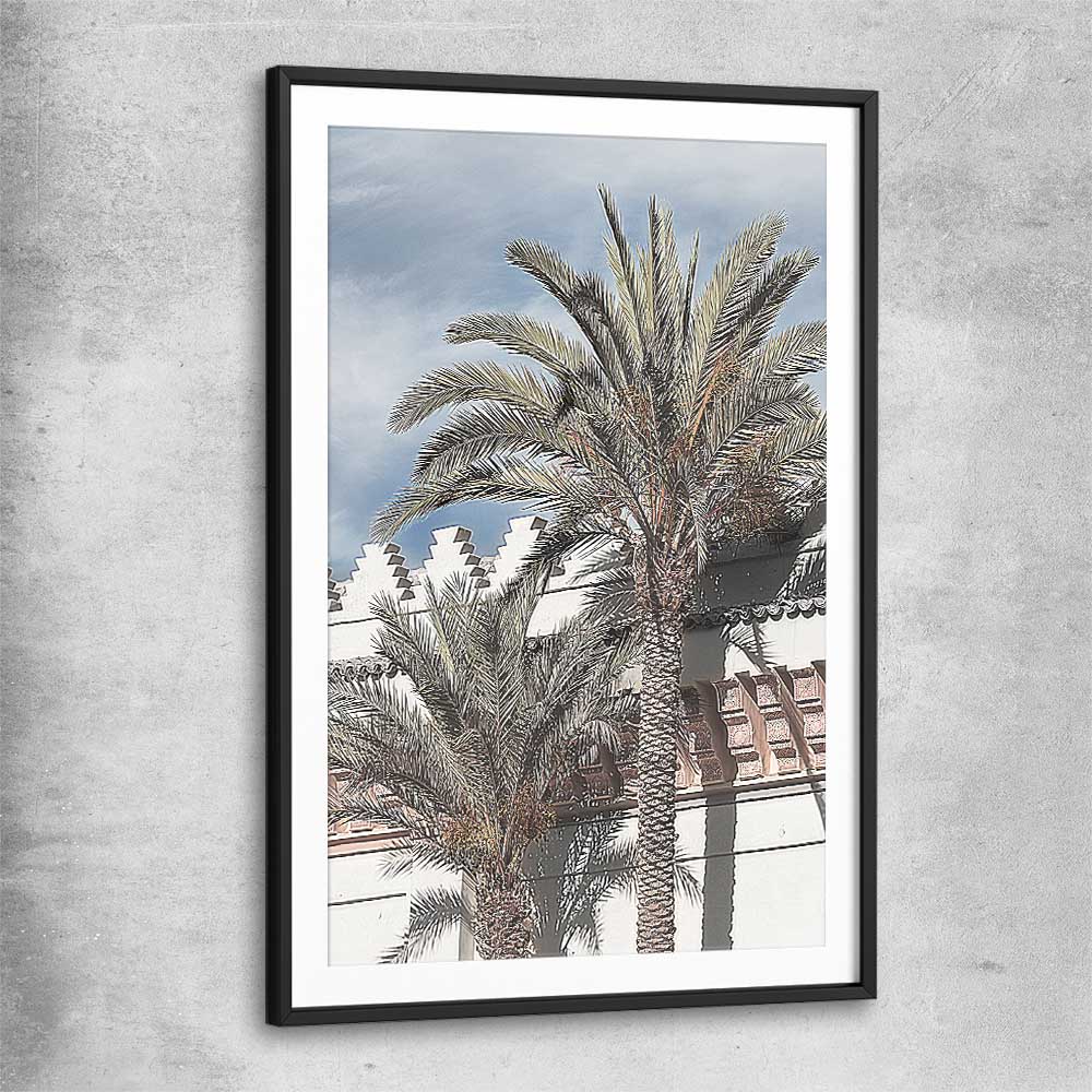 Floral print of Marrakesh Palms with black glass front frame