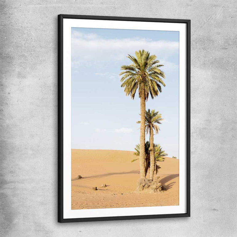 Floral print of Moroccan Palms with black glass front frame