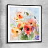 Floral print of Red Watercolour Poppies with black glass front frame