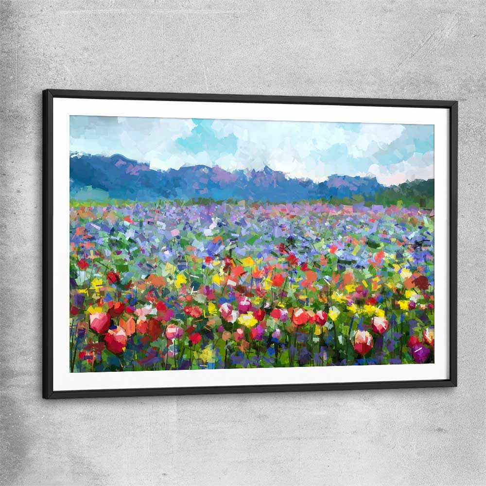 Floral print of Spring Blossom with black glass front frame