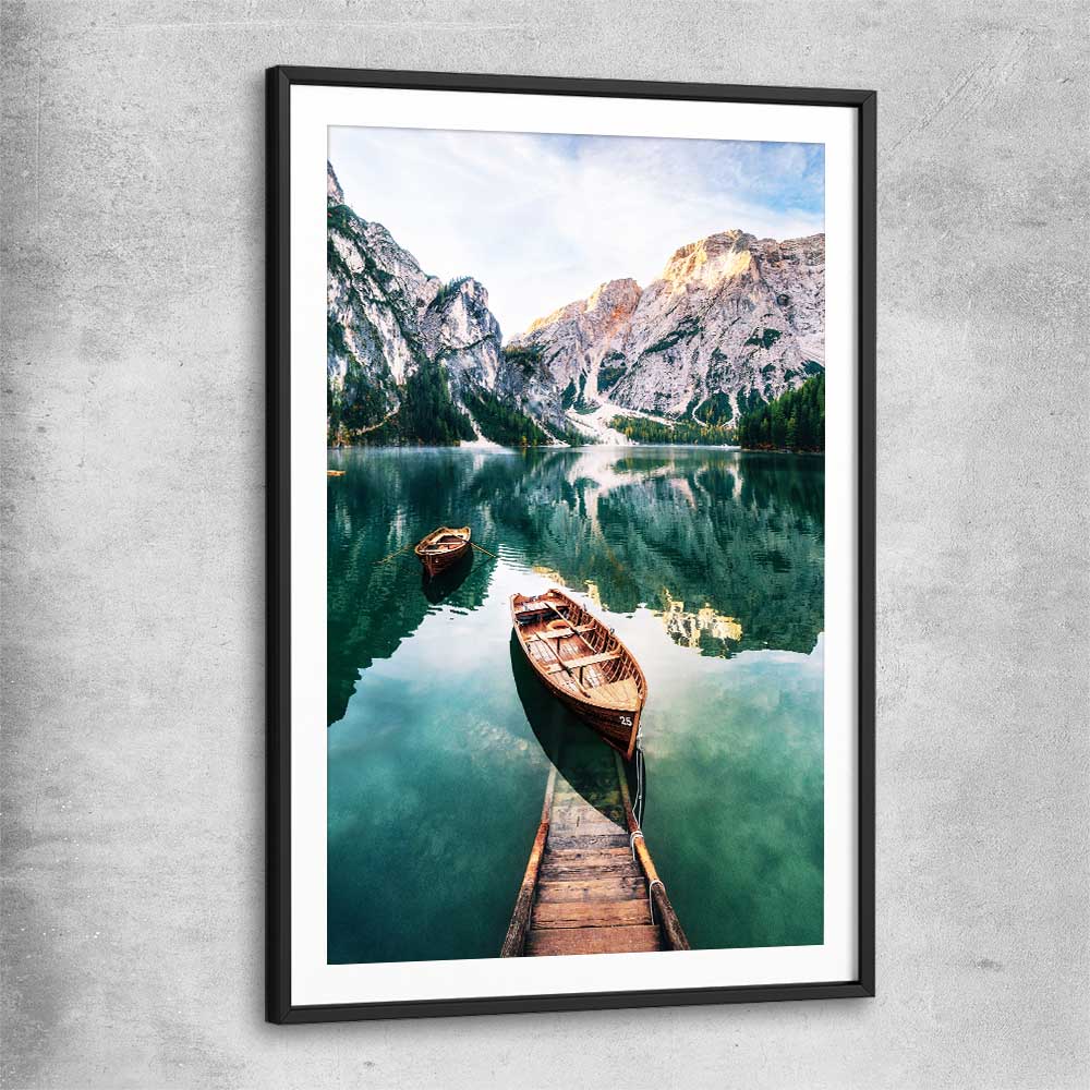 Floral print of Tranquil Lake with black glass front frame