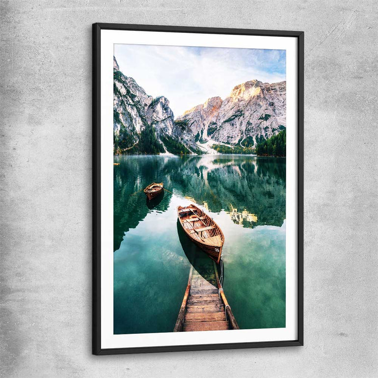 Floral print of Tranquil Lake with black glass front frame