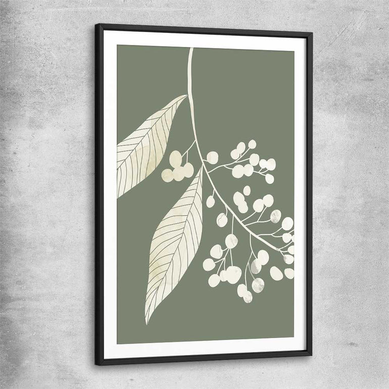Floral print of Vintage Floral One with black glass front frame