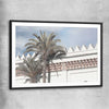 Floral print of Wanderlust Palms with black glass front frame