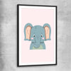 Friendly Elephant black glass front frame is a nursery canvas wall art and print suited for childrens nursery area