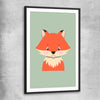 Friendly Fox black glass front frame is a nursery canvas wall art and print suited for childrens nursery area