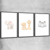 Little Animals Set black glass front frame is a nursery canvas wall art and print suited for childrens nursery area