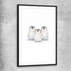 Little Penguin Trio black glass front frame is a nursery canvas wall art and print suited for childrens nursery area