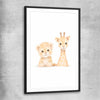 Little Safari Friends black glass front frame is a nursery canvas wall art and print suited for childrens nursery area