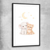 Moonlight Companions black glass front frame is a nursery canvas wall art and print suited for childrens nursery area