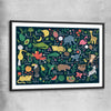 Tropical Alphabet black glass front frame is a nursery canvas wall art and print suited for childrens nursery area
