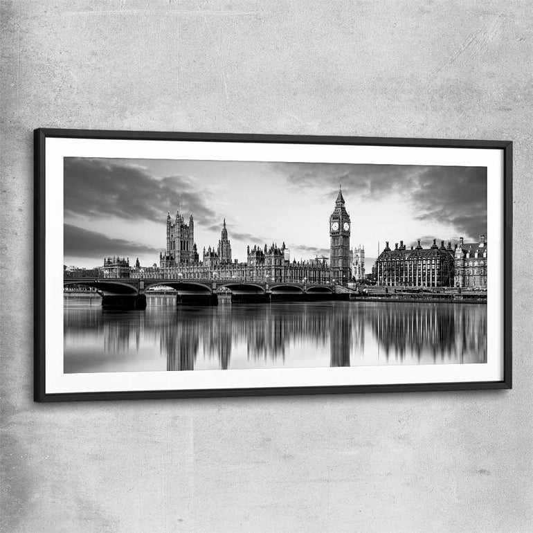 Big Ben London black glass front frame is a high quality print in our city skyline, travel prints and maps collection