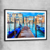 Blue Gondolas Venice black glass front frame is a high quality print in our city skyline, travel prints and maps collection