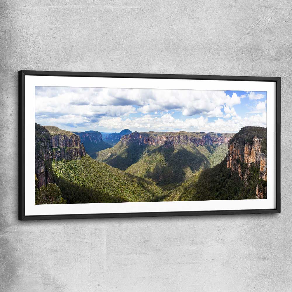 Blue Mountains Valley black glass front frame is a high quality print in our city skyline, travel prints and maps collection