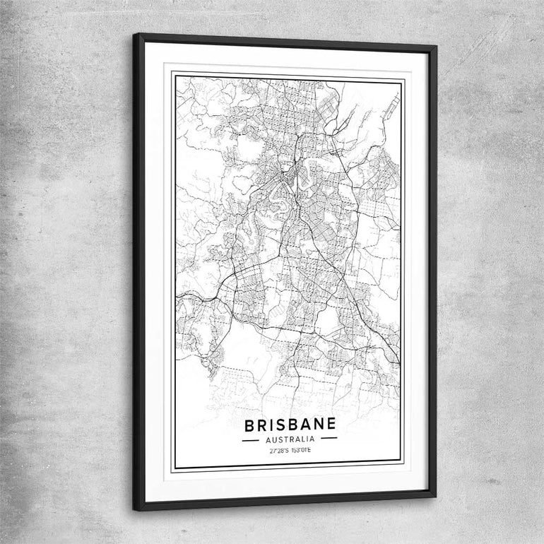 Brisbane City black glass front frame is a high quality print in our city skyline, travel prints and maps collection