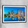 Brisbane Dawn Reflections black glass front frame is a high quality print in our city skyline, travel prints and maps collection