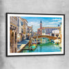 Chioggia Cityscape Italy black glass front frame is a high quality print in our city skyline, travel prints and maps collection