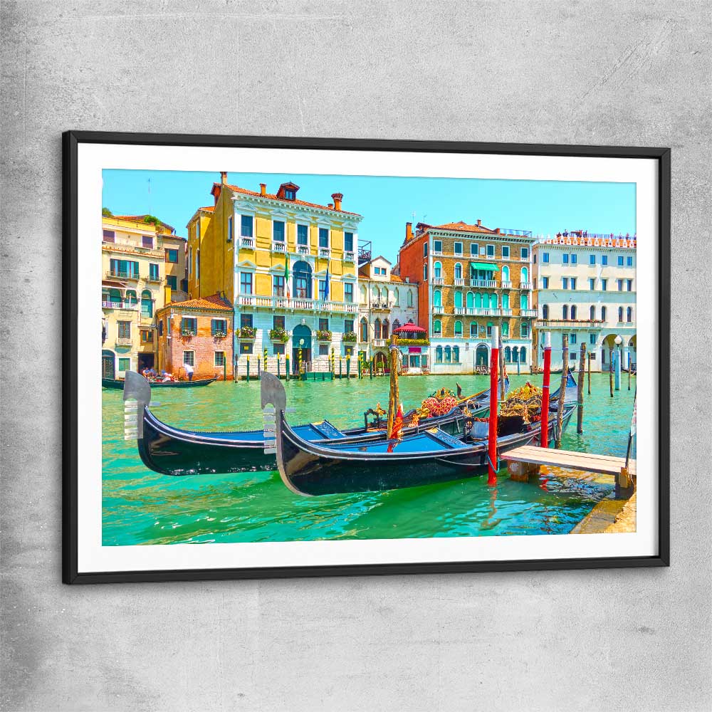 Grand Canal Venice black glass front frame is a high quality print in our city skyline, travel prints and maps collection