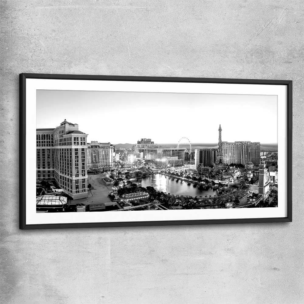 Las Vegas Lights black glass front frame is a high quality print in our city skyline, travel prints and maps collection