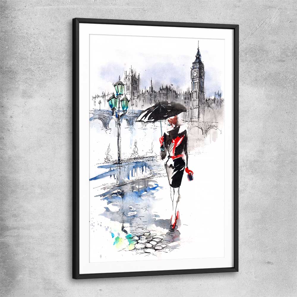 London Elegance black glass front frame is a high quality print in our city skyline, travel prints and maps collection
