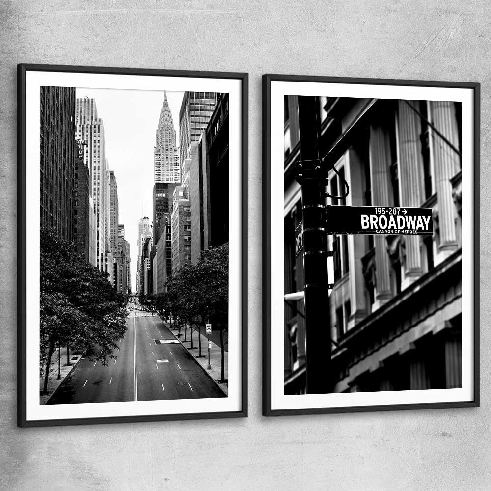 Manhattan Street Pair black glass front frame is a high quality print in our city skyline, travel prints and maps collection