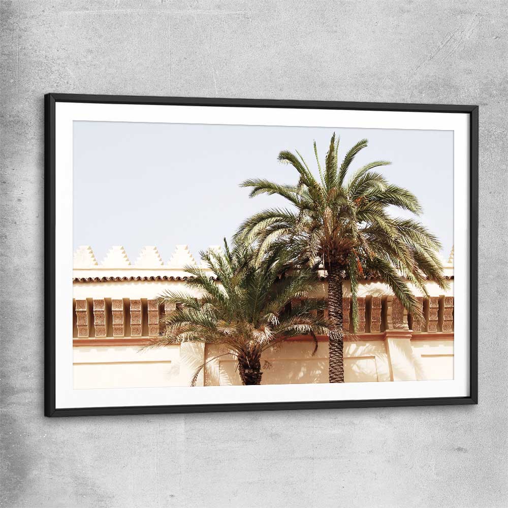 Marrakech Palm Walls black glass front frame is a high quality print in our city skyline, travel prints and maps collection