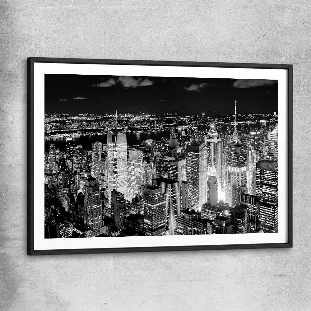 New York Cityscape black glass front frame is a high quality print in our city skyline, travel prints and maps collection