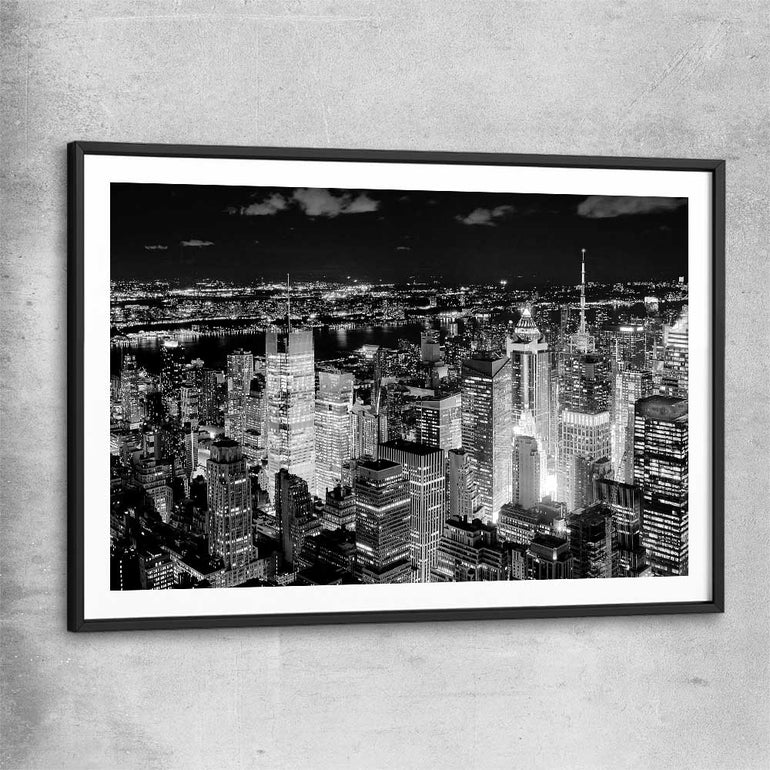 New York Cityscape black glass front frame is a high quality print in our city skyline, travel prints and maps collection
