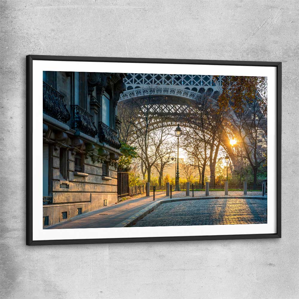 Paris Evening Light black glass front frame is a high quality print in our city skyline, travel prints and maps collection