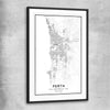 Perth City black glass front frame is a high quality print in our city skyline, travel prints and maps collection