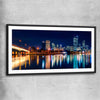 Perth Skyline Glow black glass front frame is a high quality print in our city skyline, travel prints and maps collection