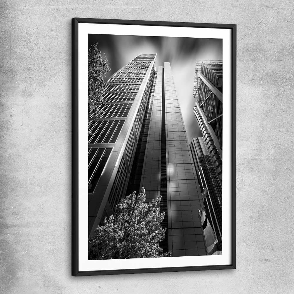 Sydney Skyscrapers black glass front frame is a high quality print in our city skyline, travel prints and maps collection