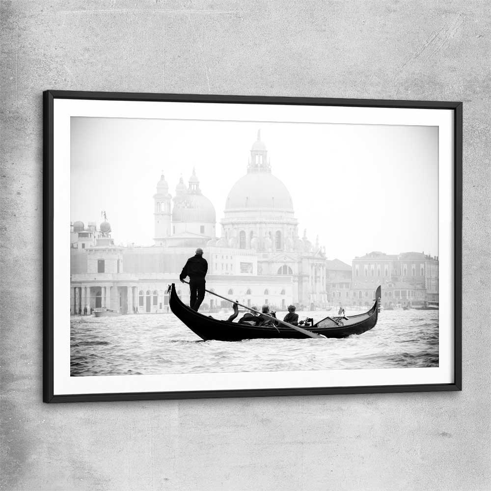 Venice Gondola Ride black glass front frame is a high quality print in our city skyline, travel prints and maps collection