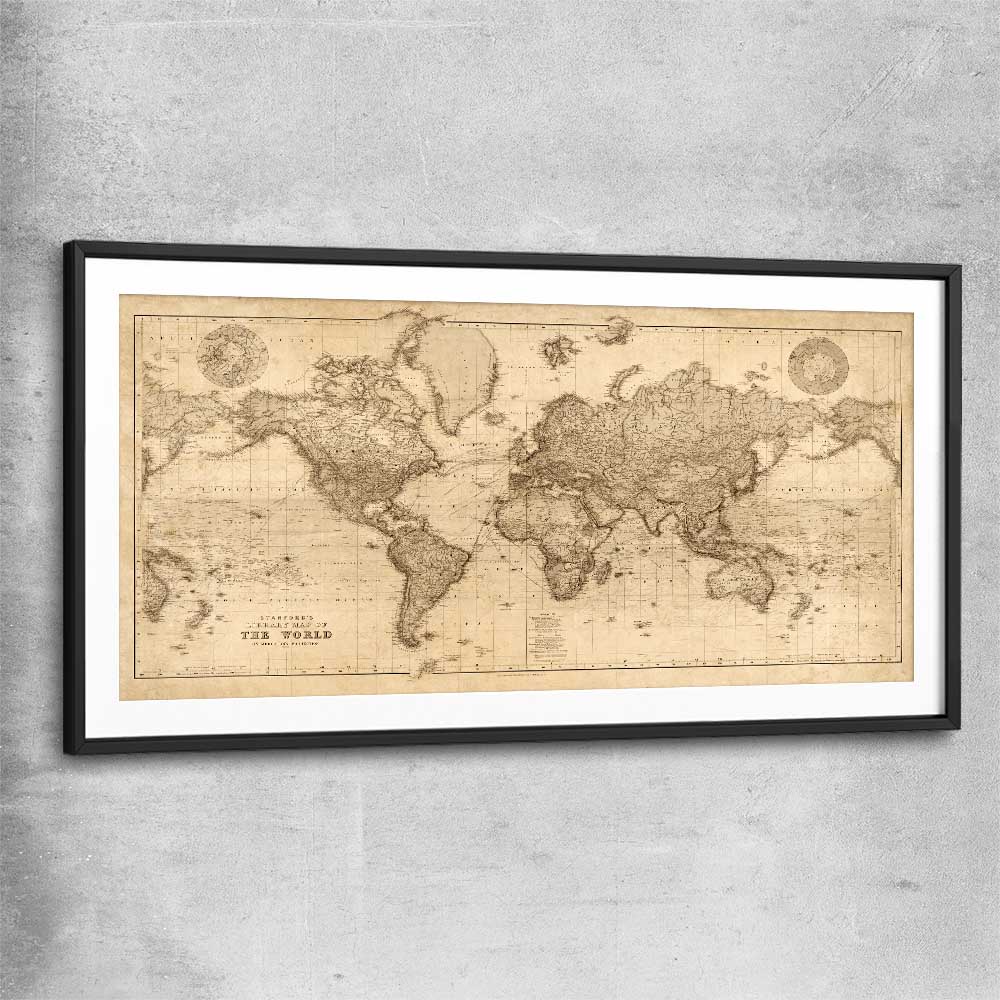 Vintage Map black glass front frame is a high quality print in our city skyline, travel prints and maps collection