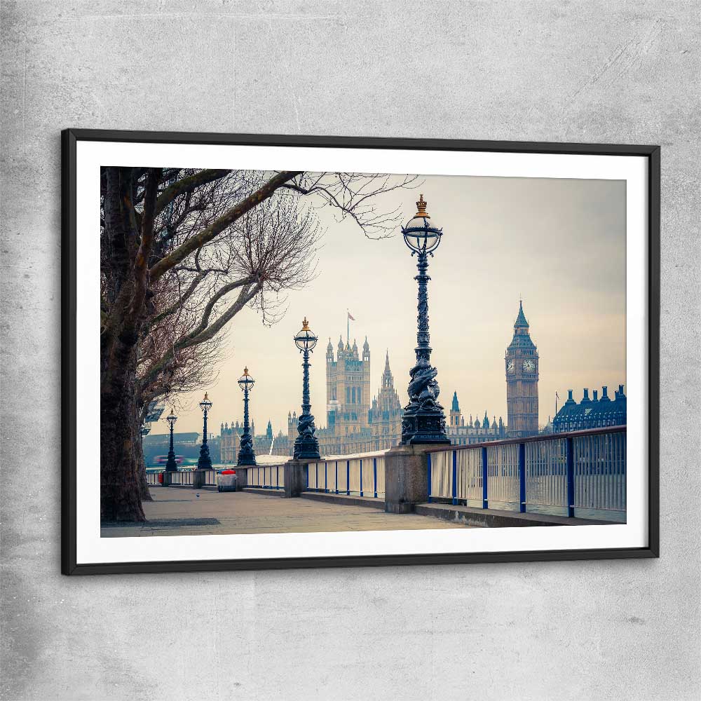 Westminster View black glass front frame is a high quality print in our city skyline, travel prints and maps collection