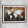 World Grunge black glass front frame is a high quality print in our city skyline, travel prints and maps collection