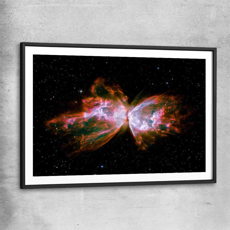Space prints and wall art of Butterfly Nebula with black glass front frame